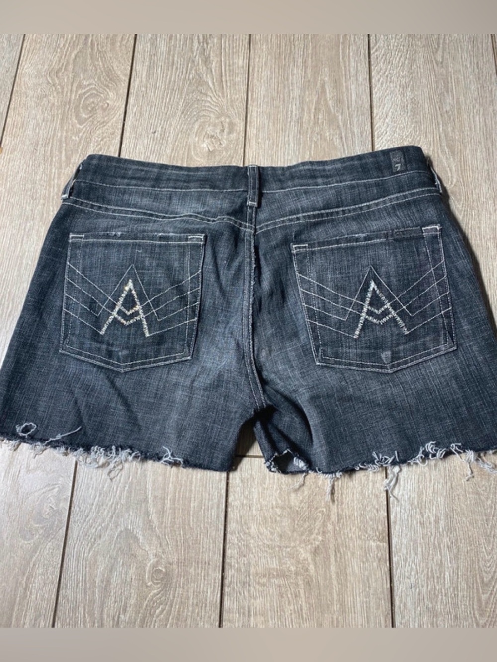 7 For All Mankind "A" Pocket distressed denim shorts Black Wash Y2K 2000s vtg